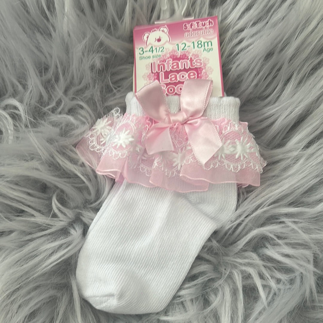 White&Pink laced bow socks