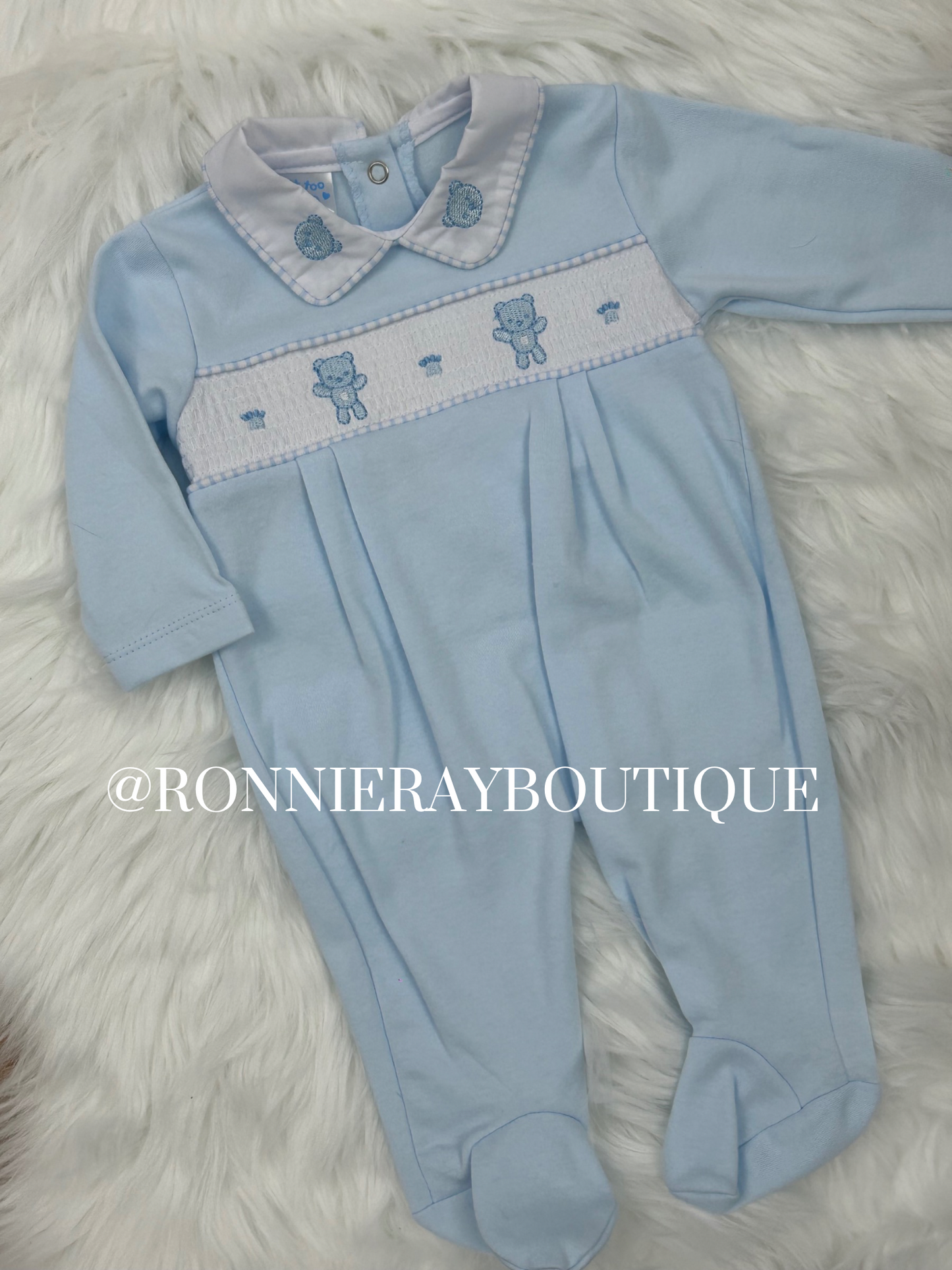 Blue teddy sleepsuit