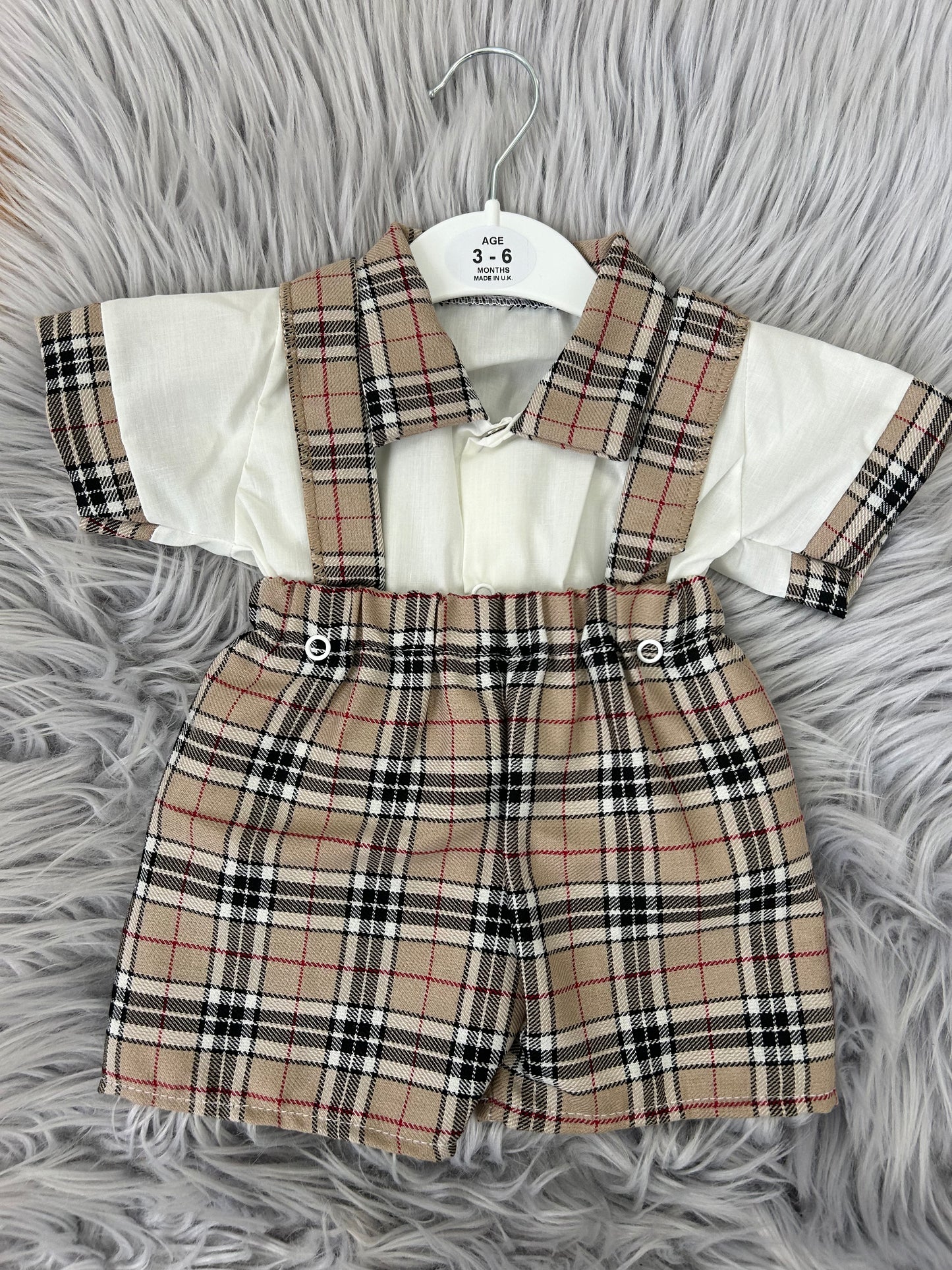 Beige tartan dungarees