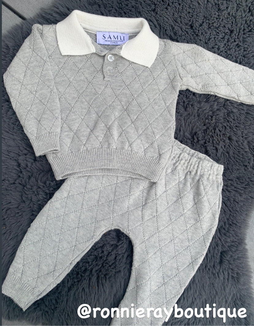 Grey diamond knit set