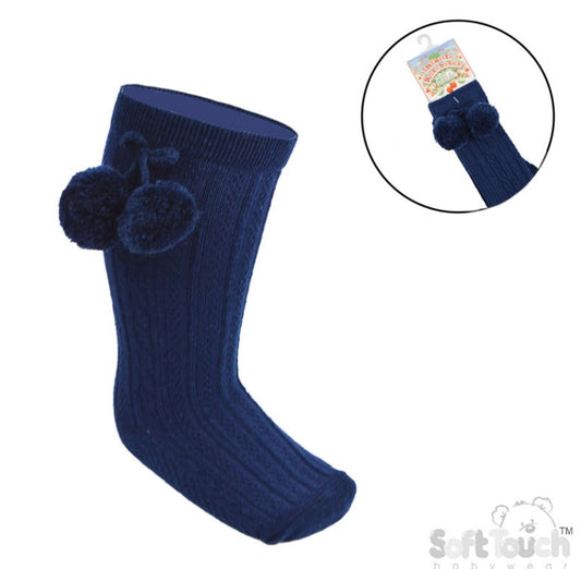 Navy Pom Pom socks